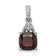 Sterling Silver Pendant with Cushion Cut Garnet and Diamond Accented Bail for Women