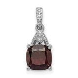 Sterling Silver Pendant with Cushion Cut Garnet and Diamond Accented Bail for Women