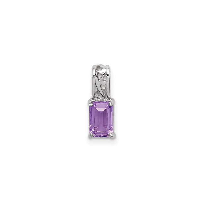 Sterling Silver Pendant with Amethyst, Emerald Cut, Abstract Bail, Geometric Design