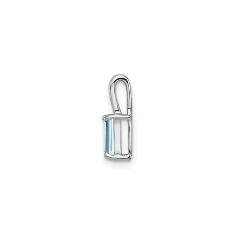 Sterling Silver Pendant with Aquamarine, Rectangle Cut, Floral Bail, Minimalist Filigree Design