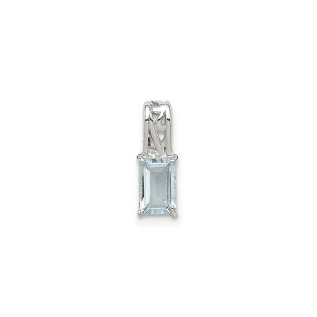 Sterling Silver Pendant with Aquamarine, Rectangle Cut, Floral Bail, Minimalist Filigree Design