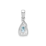 Sterling Silver Pendant with Oval Aquamarine and Diamond Accents, Teardrop Design for Women