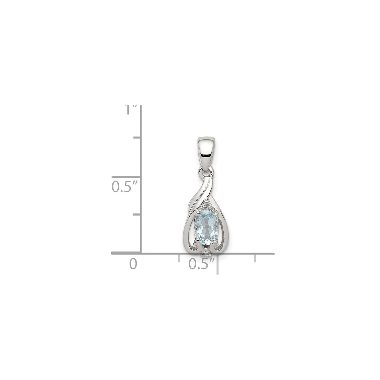Sterling Silver Pendant with Oval Aquamarine and Diamond Accents, Teardrop Design for Women