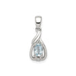 Sterling Silver Pendant with Oval Aquamarine and Diamond Accents, Teardrop Design for Women