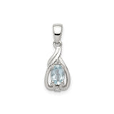 Sterling Silver Pendant with Oval Aquamarine and Diamond Accents, Teardrop Design for Women