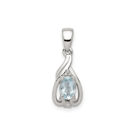 Sterling Silver Pendant with Oval Aquamarine and Diamond Accents, Teardrop Design for Women