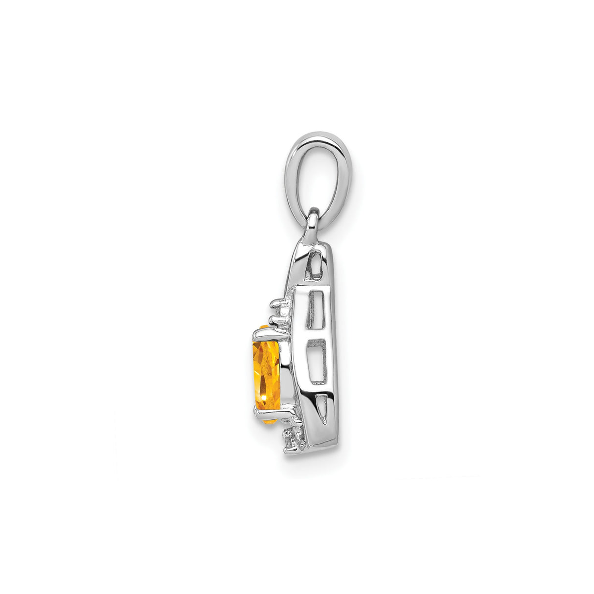 Sterling Silver Pendant with Yellow Citrine and Diamond Accents, Flowing Design, November Birthstone