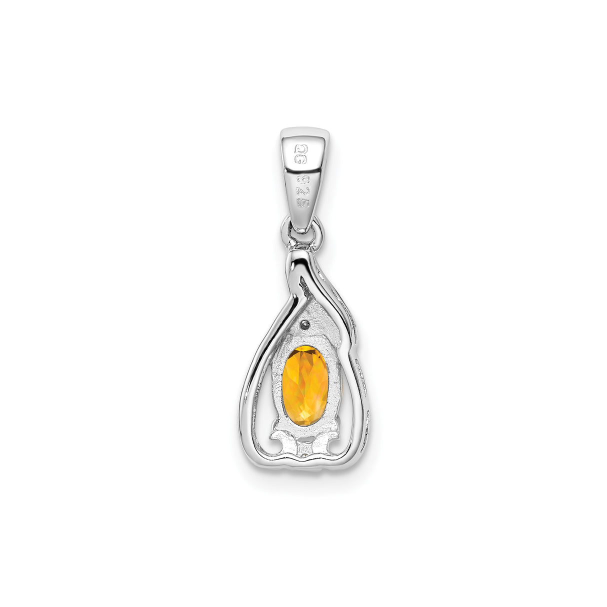 Sterling Silver Pendant with Yellow Citrine and Diamond Accents, Flowing Design, November Birthstone