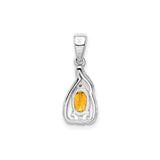 Sterling Silver Pendant with Yellow Citrine and Diamond Accents, Flowing Design, November Birthstone