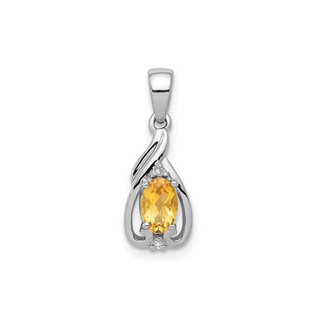 Sterling Silver Pendant with Yellow Citrine and Diamond Accents, Flowing Design, November Birthstone