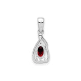 Sterling Silver Pendant with Oval Garnet and Diamond in Swirl Design for Women