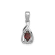 Sterling Silver Pendant with Oval Garnet and Diamond in Swirl Design for Women
