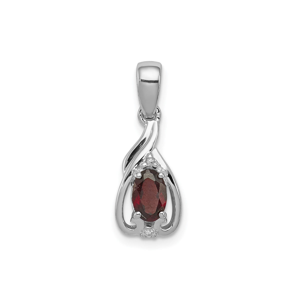 Sterling Silver Pendant with Oval Garnet and Diamond in Swirl Design for Women