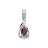 Sterling Silver Pendant with Oval Garnet and Diamond in Swirl Design for Women