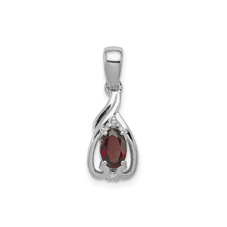 Sterling Silver Pendant with Oval Garnet and Diamond in Swirl Design for Women