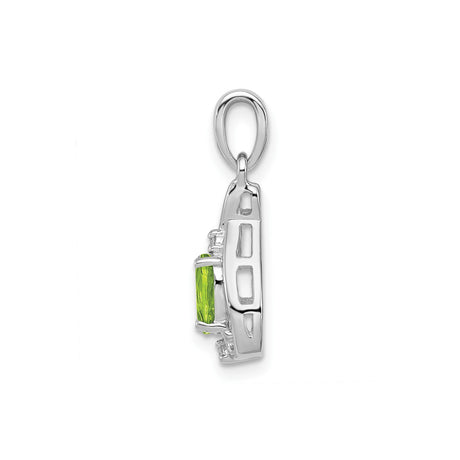 Sterling Silver Pendant with Peridot and Diamond, Oval Cut, Swirl and Filigree Design