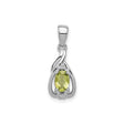 Sterling Silver Pendant with Peridot and Diamond, Oval Cut, Swirl and Filigree Design