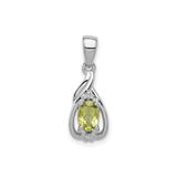 Sterling Silver Pendant with Peridot and Diamond, Oval Cut, Swirl and Filigree Design