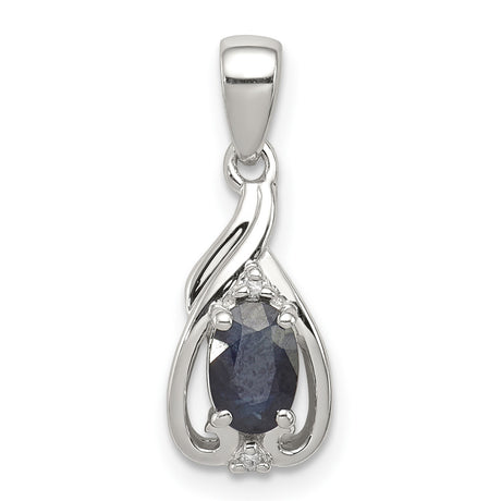 Sapphire and Diamond Oval 15x7mm 0.61ct Charm Pendant in Real 925 Sterling Silver