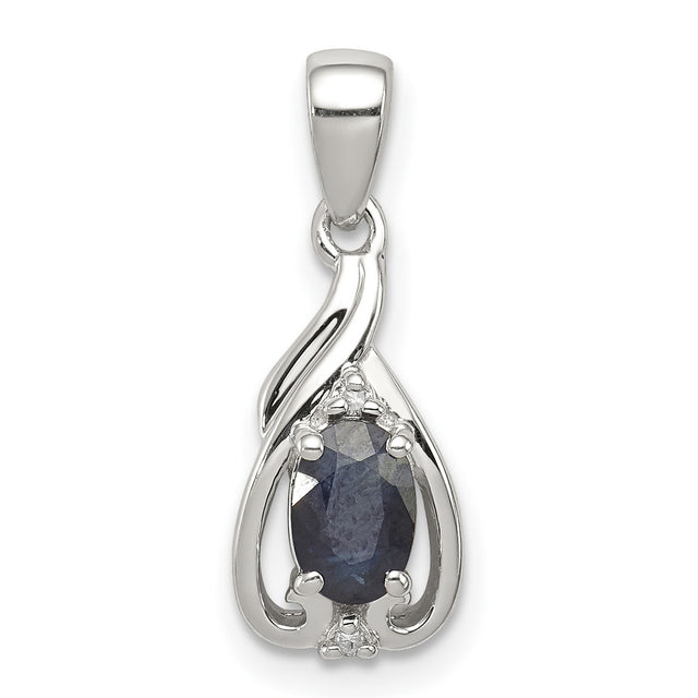 Sapphire and Diamond Oval 15x7mm 0.61ct Charm Pendant in Real 925 Sterling Silver