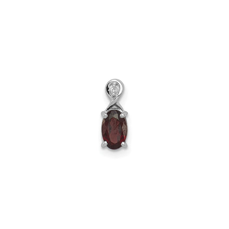 Sterling Silver Pendant with Oval Garnet and Diamond Accent, Twisted Bail Design, January Birthstone