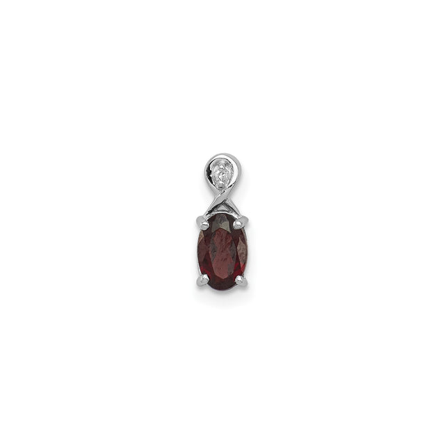 Sterling Silver Pendant with Oval Garnet and Diamond Accent, Twisted Bail Design, January Birthstone