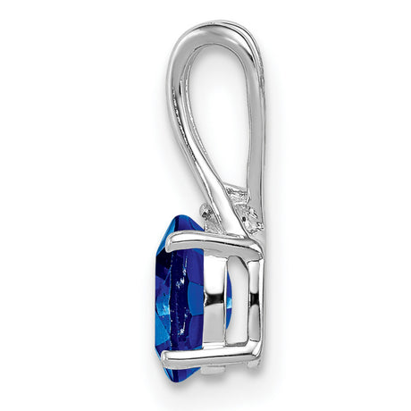 Sterling Silver Pendant with Oval Sapphire and Diamond Accent, Minimalist Womens Jewelry