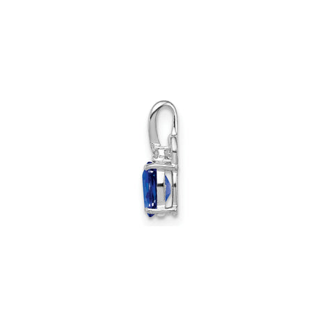 Sterling Silver Oval Pendant with Sapphire and Diamond, Loop Detail and Textured Accents