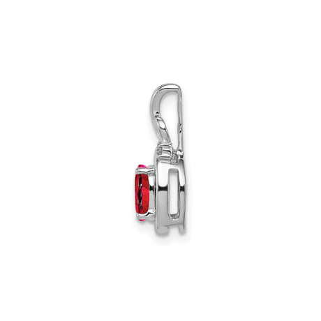 Sterling Silver Ruby Pendant with Diamond Accents, Abstract Bail Design, July Birthstone Jewelry