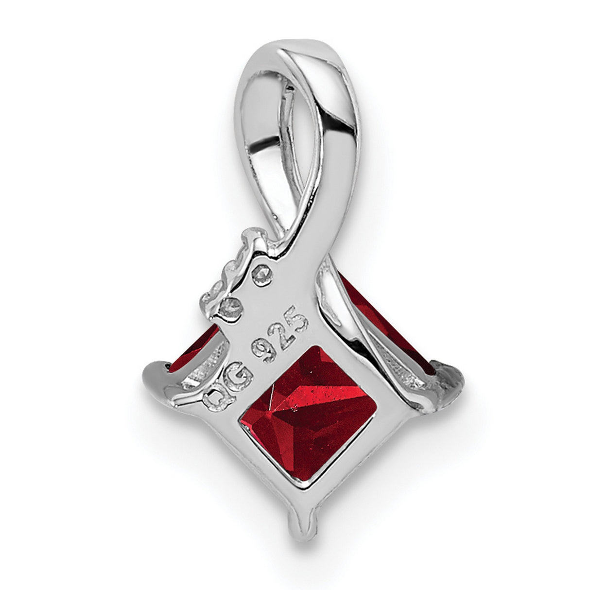 Garnet and Diamond Square 13x6mm 0.7ct Charm Pendant in Real 925 Sterling Silver