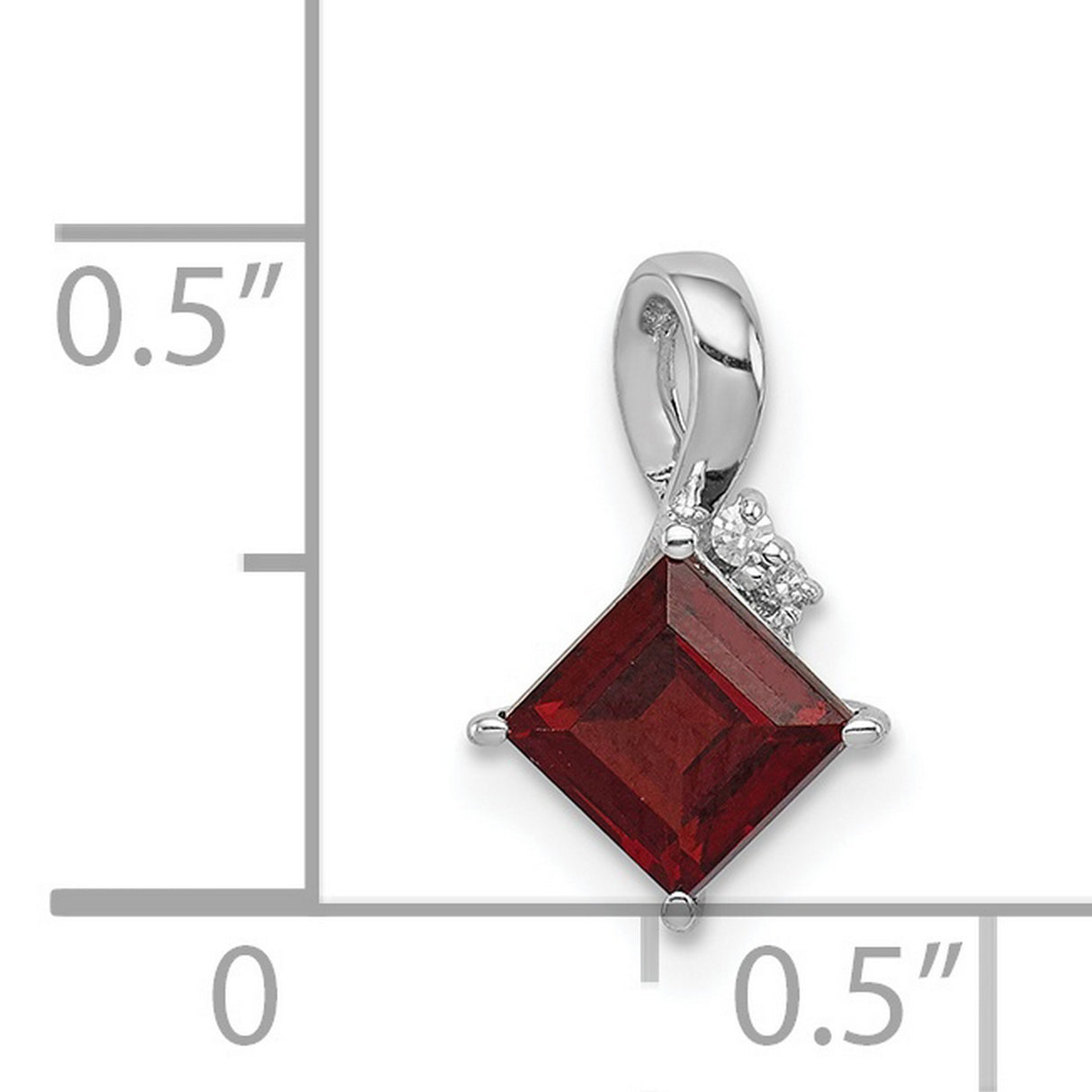 Garnet and Diamond Square 13x6mm 0.7ct Charm Pendant in Real 925 Sterling Silver