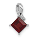 Garnet and Diamond Square 13x6mm 0.7ct Charm Pendant in Real 925 Sterling Silver