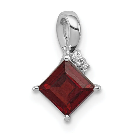 Garnet and Diamond Square 13x6mm 0.7ct Charm Pendant in Real 925 Sterling Silver