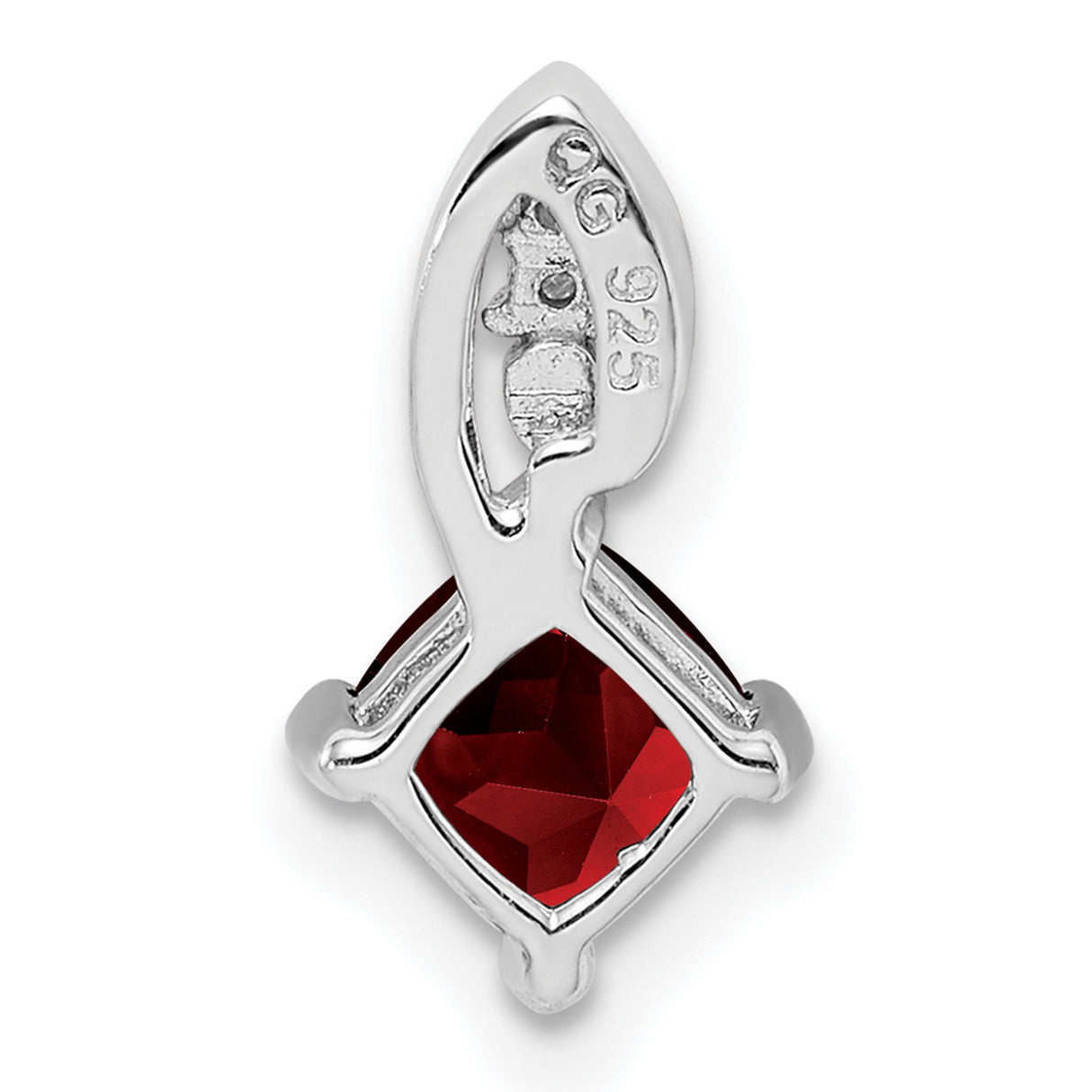 Garnet and Diamond Square 13x5mm 0.6ct Charm Pendant in Real 925 Sterling Silver