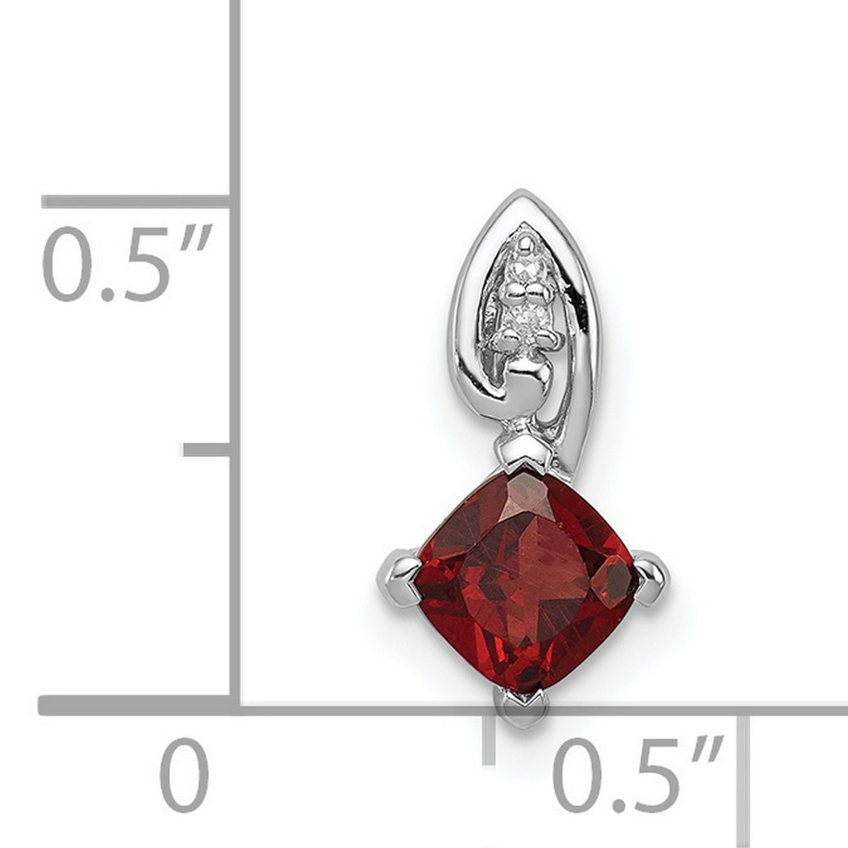 Garnet and Diamond Square 13x5mm 0.6ct Charm Pendant in Real 925 Sterling Silver