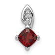 Garnet and Diamond Square 13x5mm 0.6ct Charm Pendant in Real 925 Sterling Silver