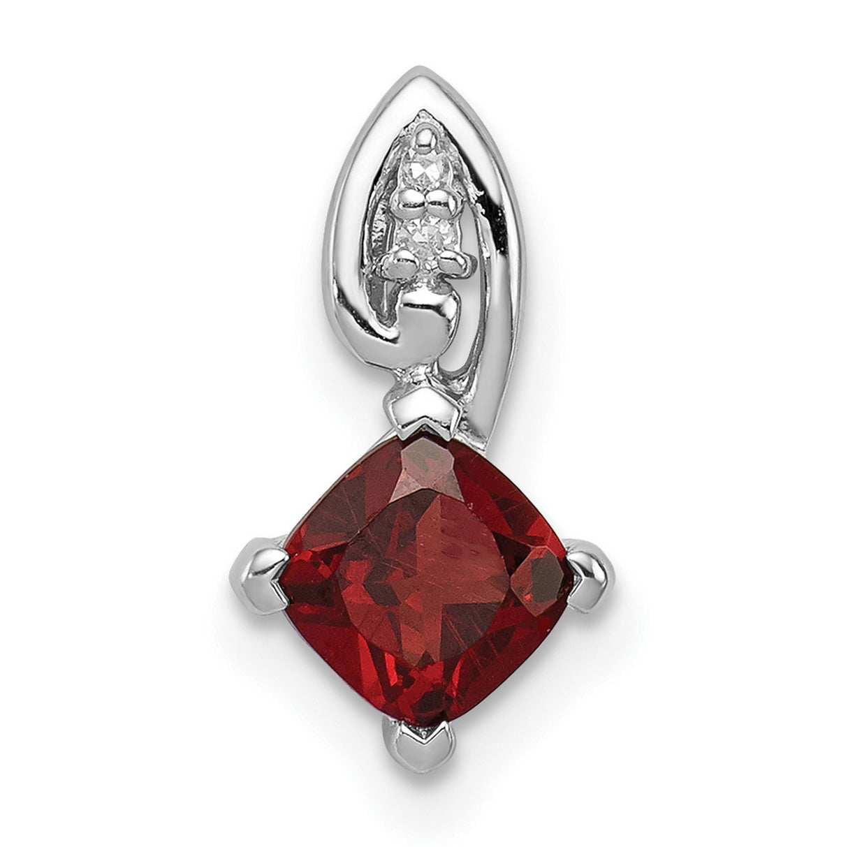 Garnet and Diamond Square 13x5mm 0.6ct Charm Pendant in Real 925 Sterling Silver