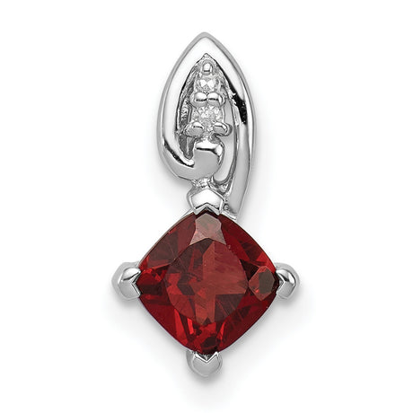 Garnet and Diamond Square 13x5mm 0.6ct Charm Pendant in Real 925 Sterling Silver