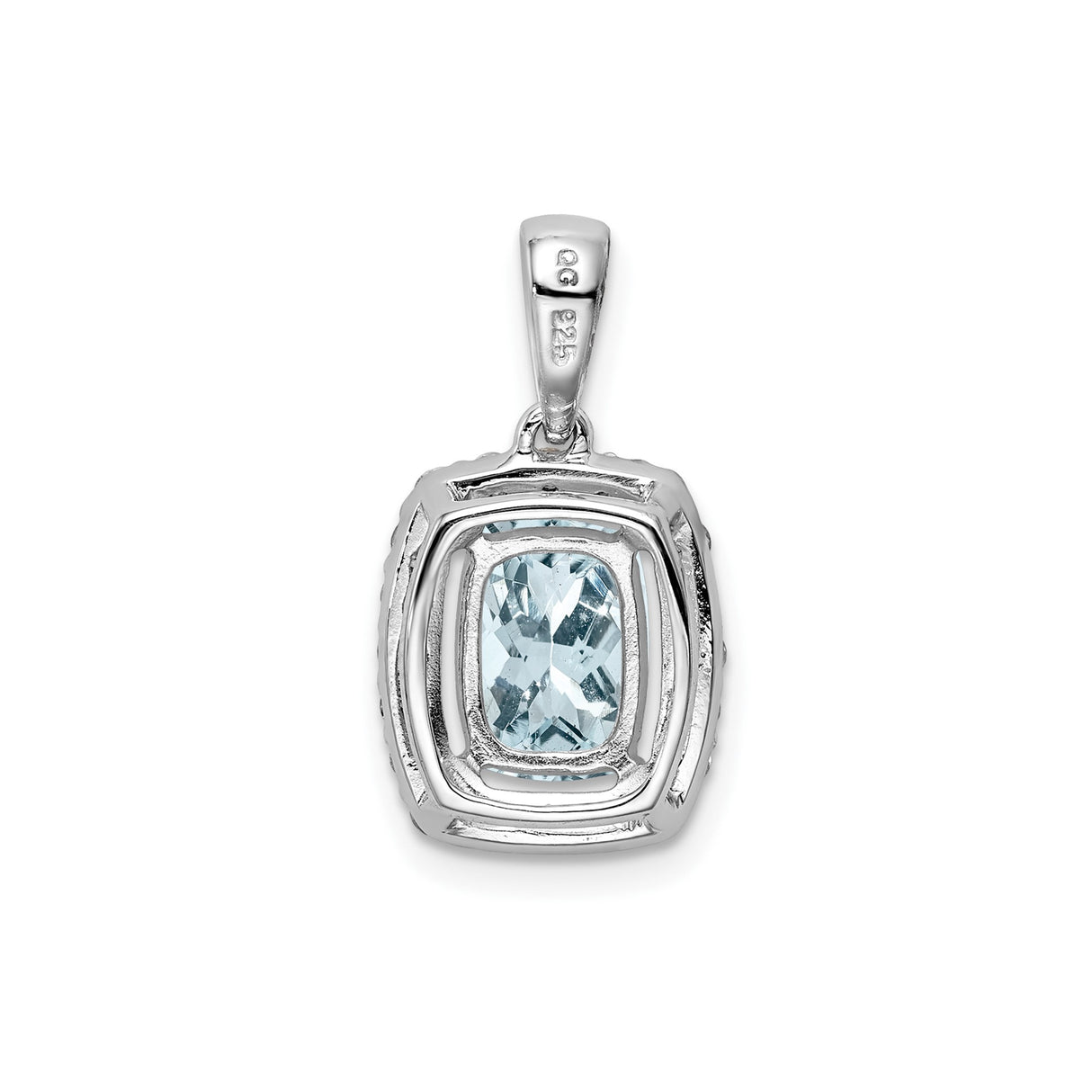 Sterling Silver Pendant with Cushion Cut Aquamarine and White Topaz Halo