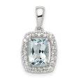 Sterling Silver Pendant with Cushion Cut Aquamarine and White Topaz Halo