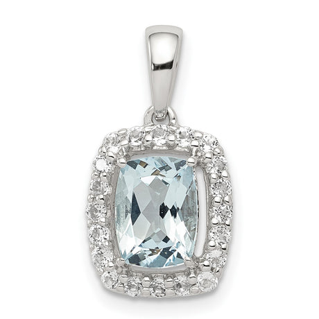 Sterling Silver Pendant with Cushion Cut Aquamarine and White Topaz Halo