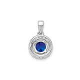Sterling Silver Pendant with Dark Blue Sapphire Center and White Topaz Halo
