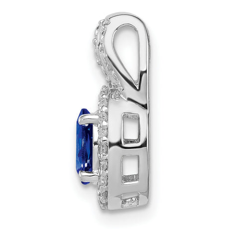Sterling Silver Pendant with Dark Blue Sapphire and Halo Cubic Zirconia Accent for Women