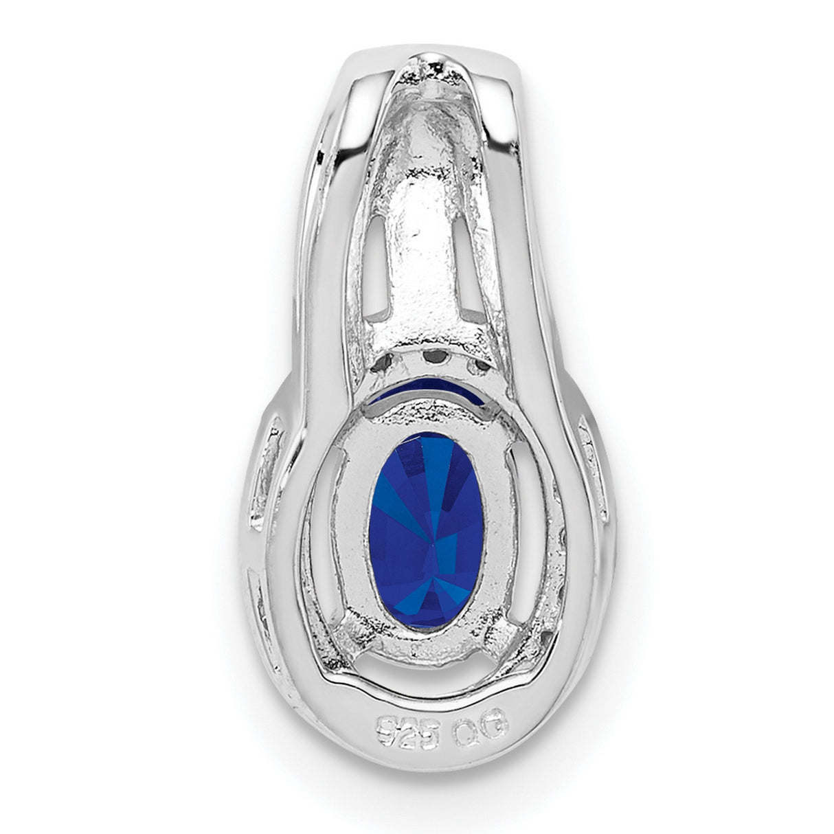 Sterling Silver Pendant with Dark Blue Sapphire and Halo Cubic Zirconia Accent for Women