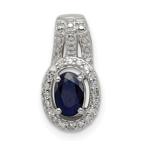 Sterling Silver Pendant with Dark Blue Sapphire and Halo Cubic Zirconia Accent for Women