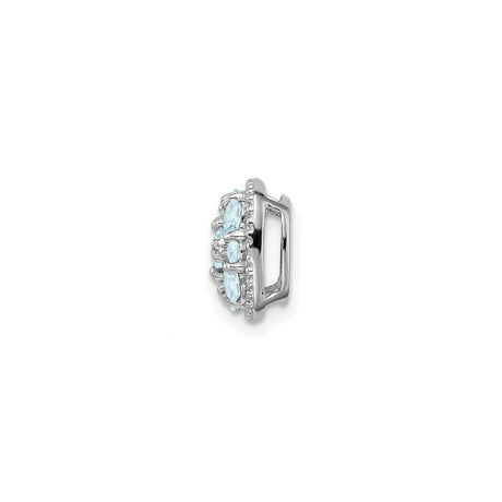 Sterling Silver Floral Pendant with Aquamarine in Symmetrical Flower Design, Vintage Style for Women
