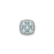 Sterling Silver Floral Pendant with Aquamarine in Symmetrical Flower Design, Vintage Style for Women