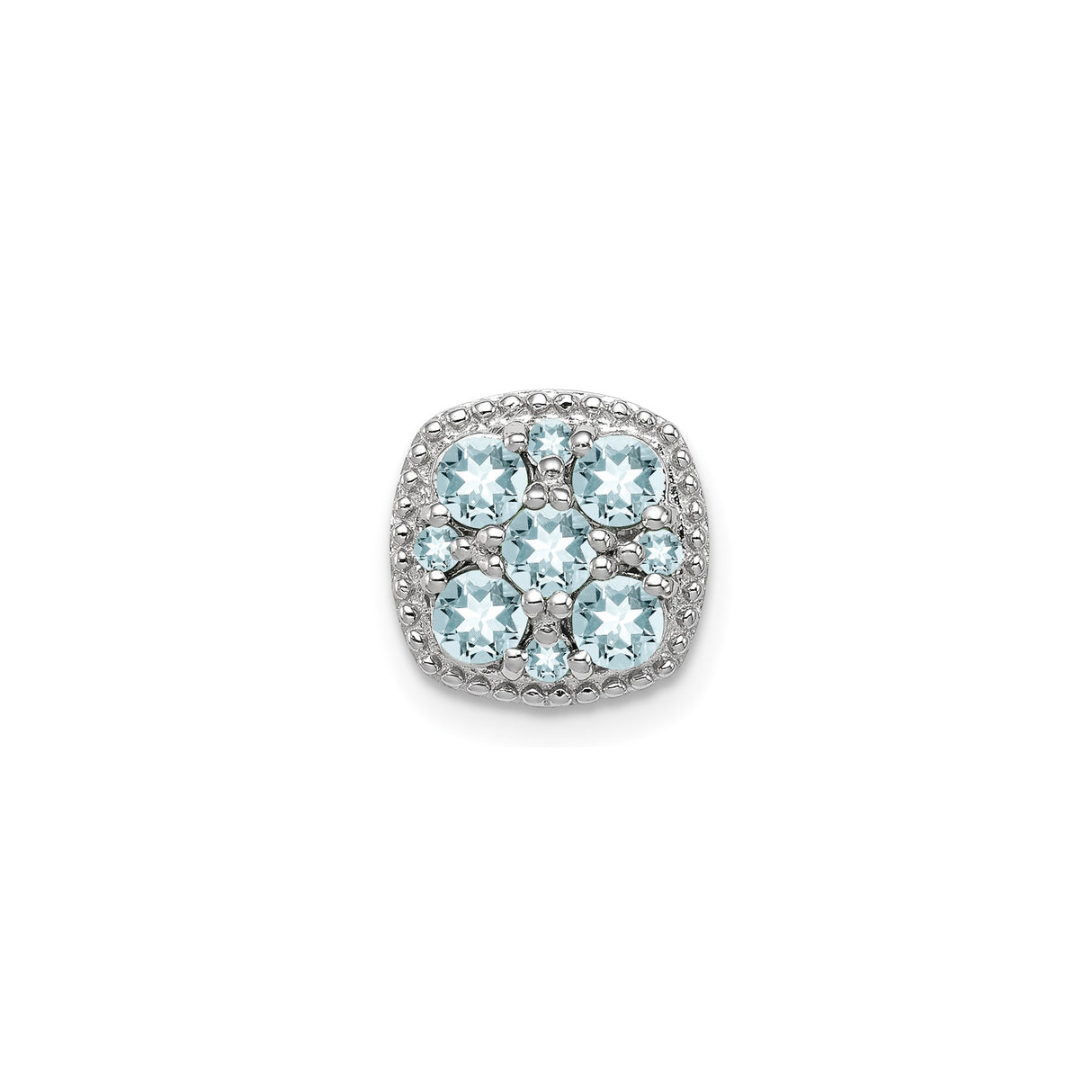 Sterling Silver Floral Pendant with Aquamarine in Symmetrical Flower Design, Vintage Style for Women