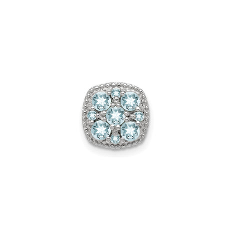 Sterling Silver Floral Pendant with Aquamarine in Symmetrical Flower Design, Vintage Style for Women