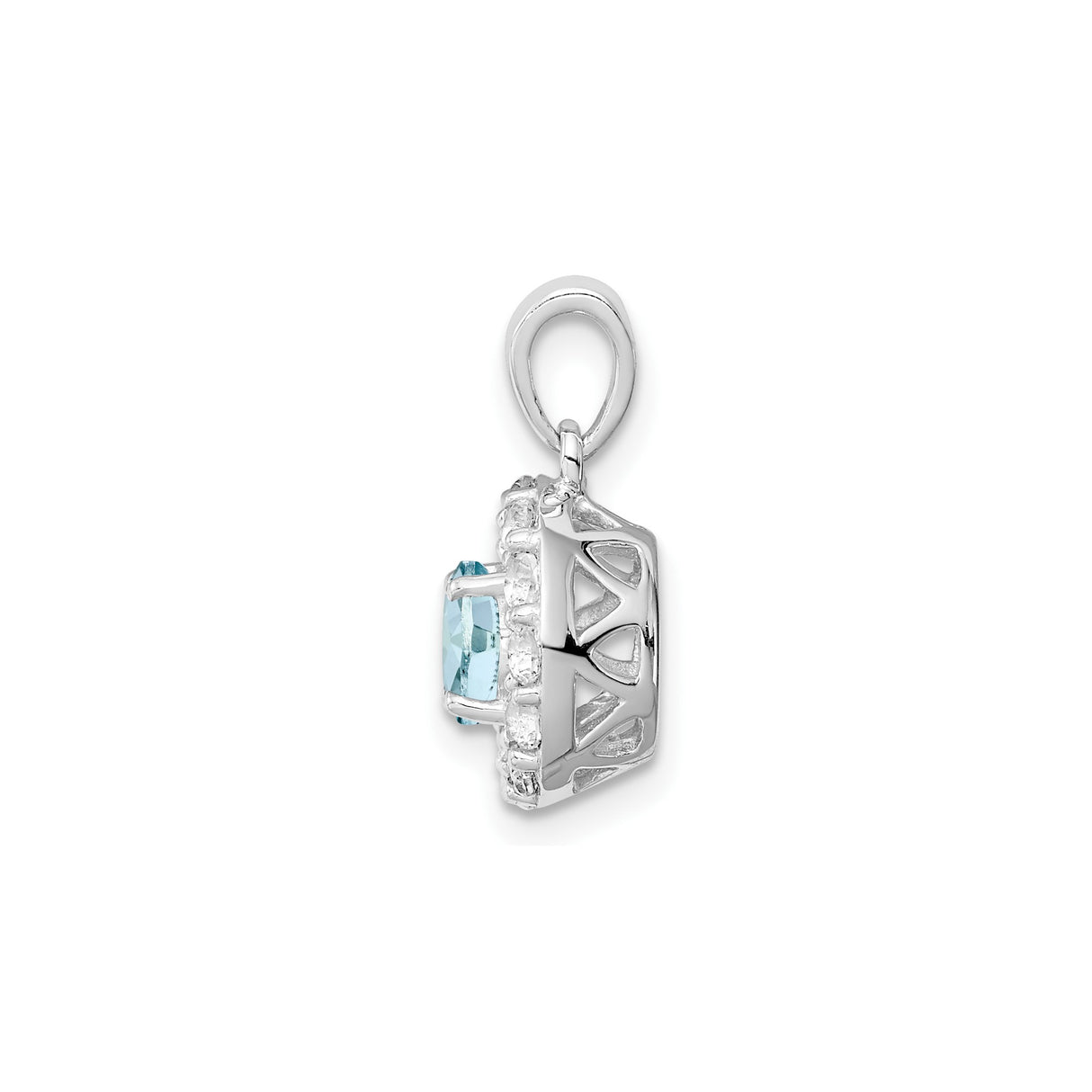 Sterling Silver Pendant with Aquamarine and Cubic Zirconia Halo for Women